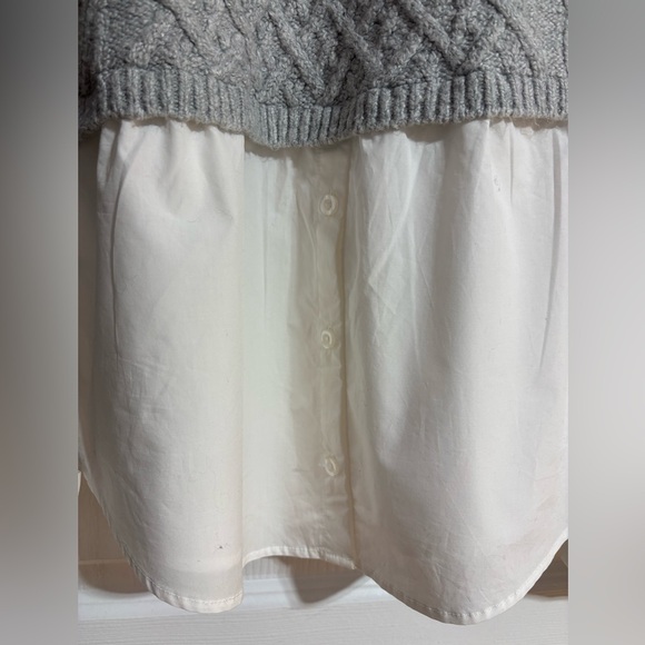 Anthropologie Maeve Cable Knit Layered Buttoned Soft Grey Sweater Size Medium - Picture 6 of 14